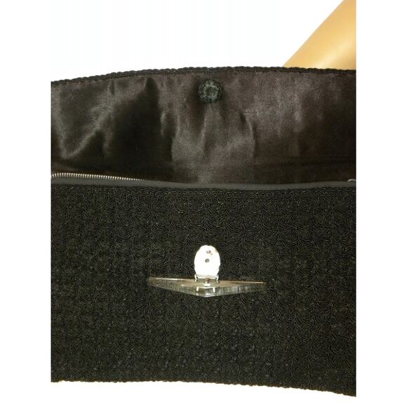 40's Large Black Cordé Envelope Clutch Bag w Lucite Decorative Clasp - Picture 5 of 10